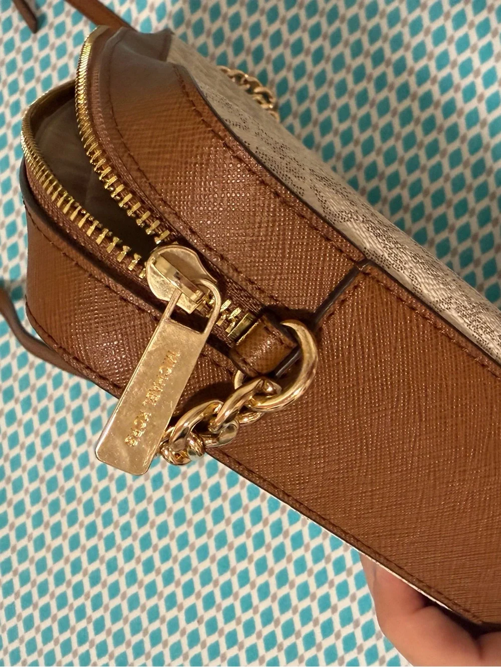 Michael Kors Cream MK Logo Crossbody with Brown Trim